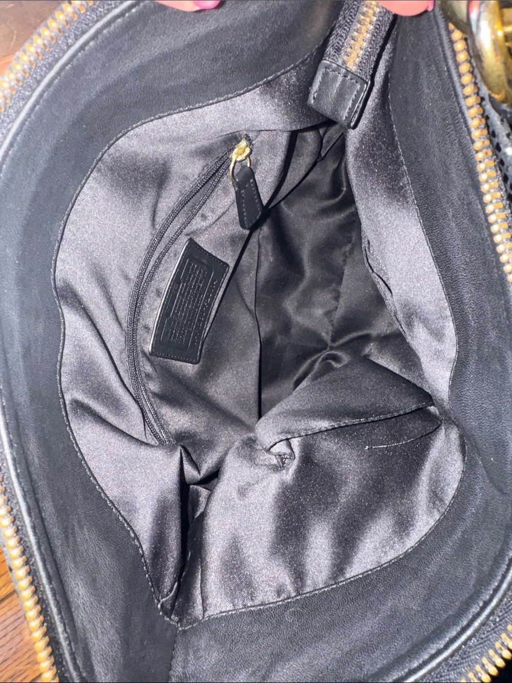 Coach Ashley Black Leather Hobo Bag Python Trim F20114 with shoulder strap Gold